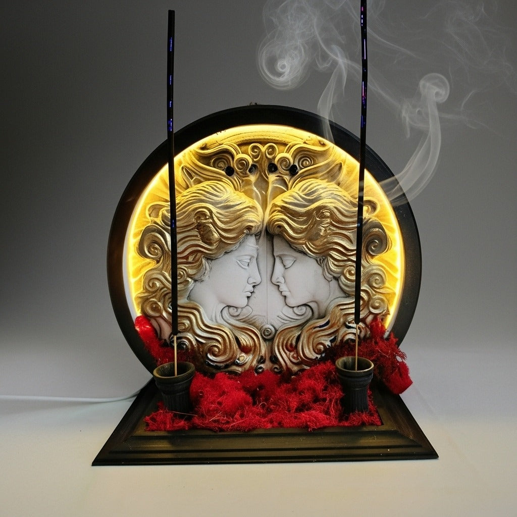 İkizler Burcu Tütsülük & Led Gece Lambası | Burçların Zarif Işıltısı | Estetik & Huzur