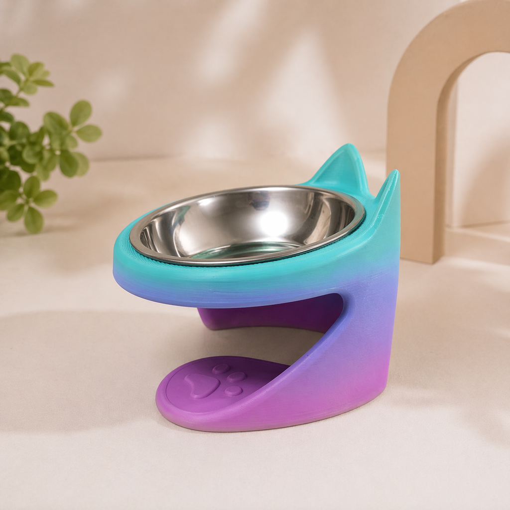 Mochi Kedi Kulaklı Yükseltilmiş Mama Kabı – Çıkarılabilir Paslanmaz Çelik Hazneli, Ergonomik Kedi & Küçük Irk Köpek Mama Kabı (Gradient Tasarım)