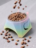 Luci Yüksek Ayaklı Kedi Mama Kabı - Boyun Koruyucu Eğik Tasarım - Anti-Stres Metal Kase Renkli