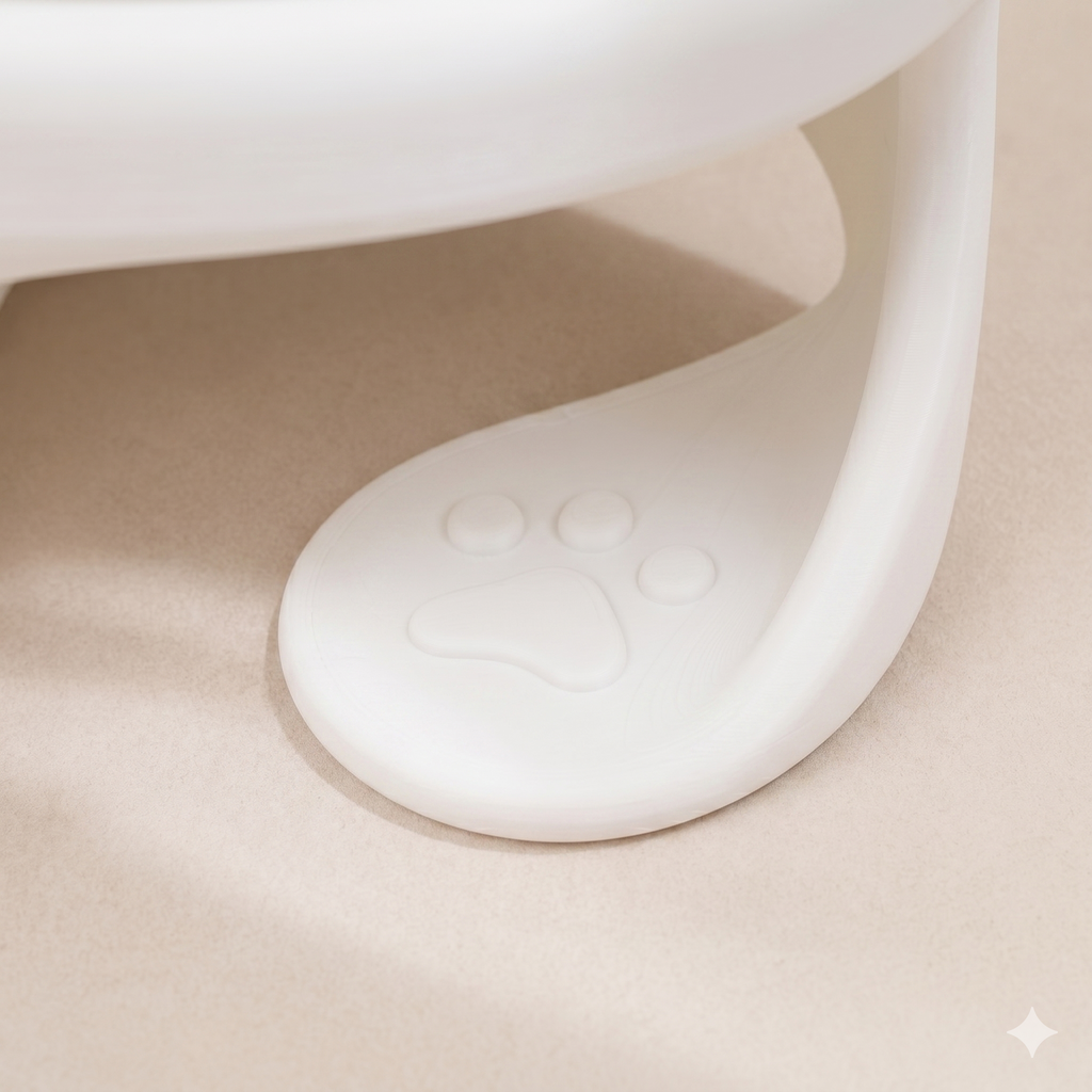 Mochi Kedi Kulaklı Yükseltilmiş Mama Kabı – Çıkarılabilir Paslanmaz Çelik Hazneli, Ergonomik Kedi & Küçük Irk Köpek Mama Kabı - Beyaz