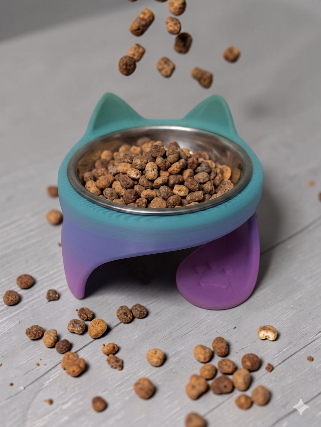 Mochi Kedi Kulaklı Yükseltilmiş Mama Kabı – Çıkarılabilir Paslanmaz Çelik Hazneli, Ergonomik Kedi & Küçük Irk Köpek Mama Kabı (Gradient Tasarım)