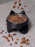 Mochi Kedi Kulaklı Yükseltilmiş Mama Kabı – Çıkarılabilir Paslanmaz Çelik Hazneli, Ergonomik Kedi & Küçük Irk Köpek Mama Kabı - Siyah