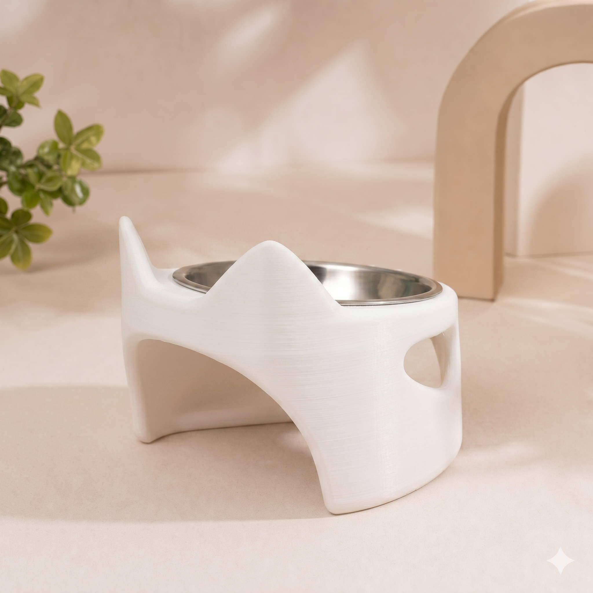 Mochi Kedi Kulaklı Yükseltilmiş Mama Kabı – Çıkarılabilir Paslanmaz Çelik Hazneli, Ergonomik Kedi & Küçük Irk Köpek Mama Kabı - Beyaz