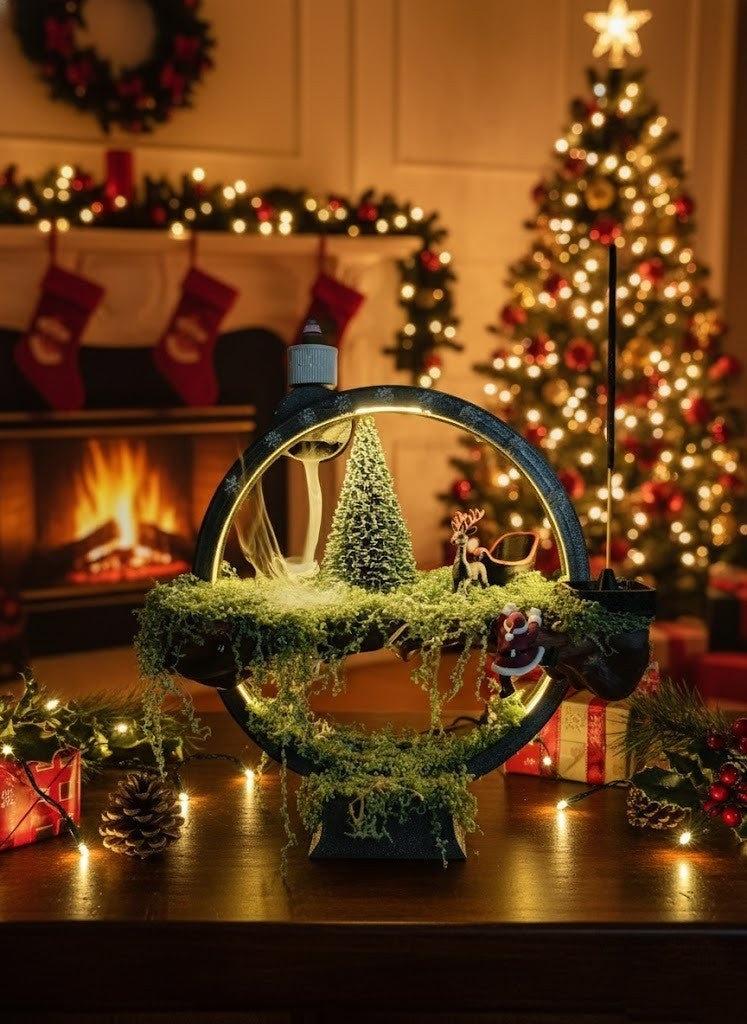 LED Işıklı Yılbaşı Orman Konseptli Geri Akış & Çubuk Tütsülük Dekor