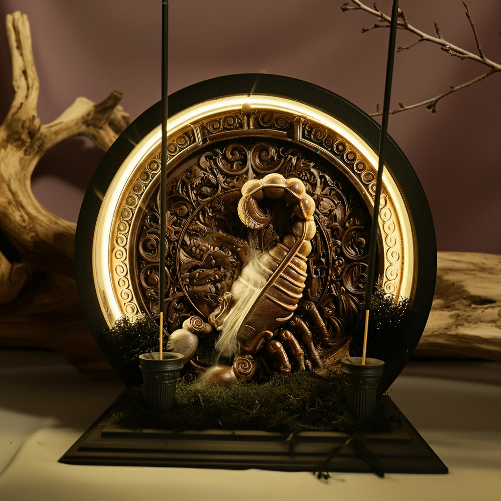 Akrep Burcu Işıklı Tütsülük | El Yapımı 3D Neon Ledli Geri Akış & Çubuk Tütsülük Dekor