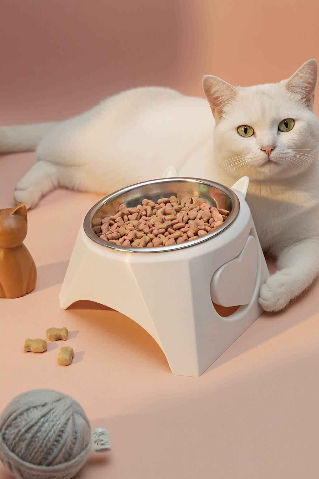 Luci Yüksek Ayaklı Kedi Mama Kabı - Boyun Koruyucu Eğik Tasarım - Anti-Stres Metal Kase