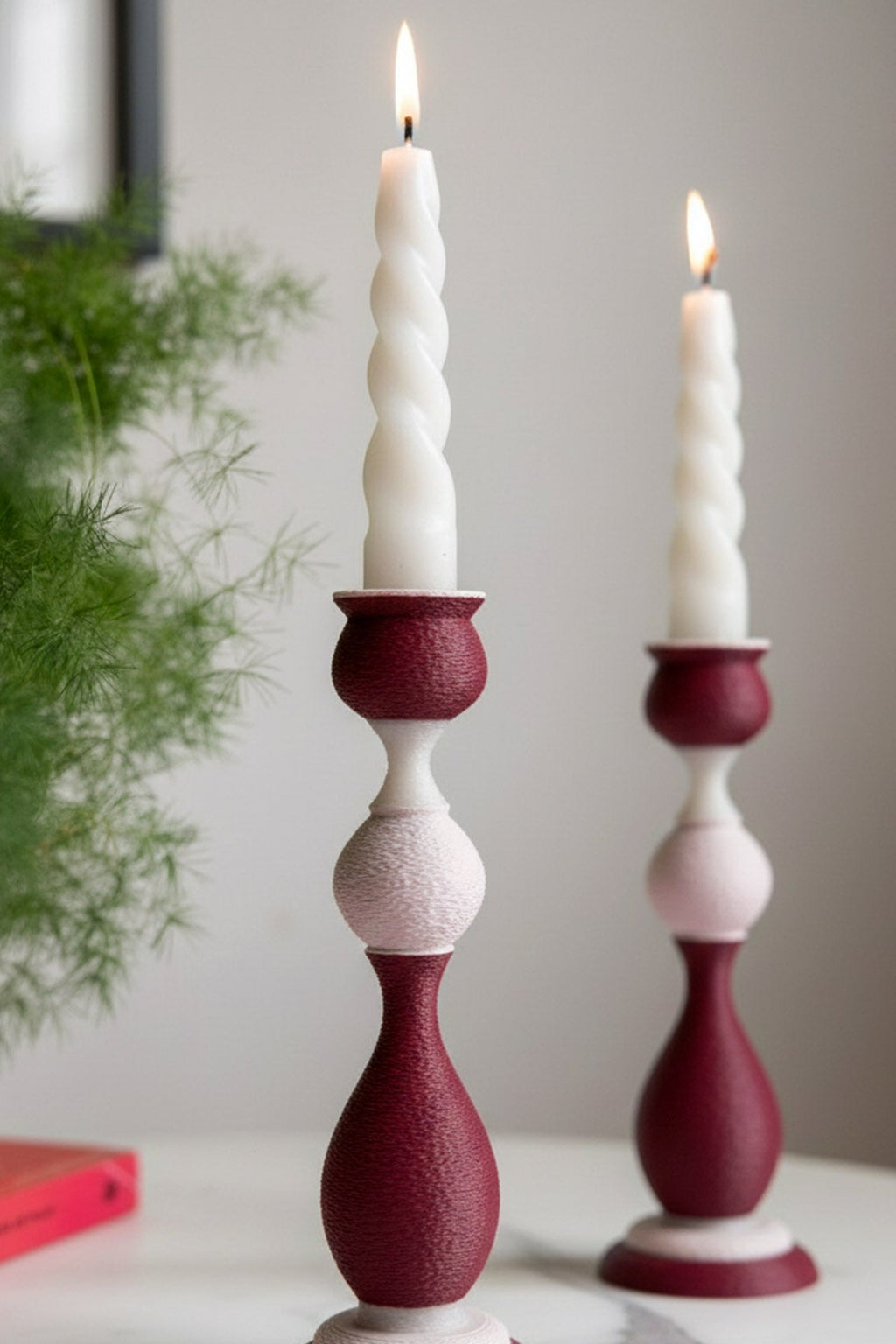 Cherry Duo 2'li Dekoratif Şamdan Mumluk Seti | Pastel Renkli Dokulu Modern Pinterest Tasarım