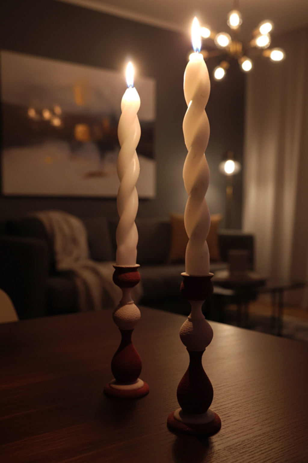 Cherry Duo 2'li Dekoratif Şamdan Mumluk Seti | Pastel Renkli Dokulu Modern Pinterest Tasarım