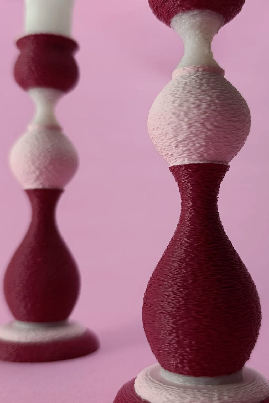 Cherry Duo 2'li Dekoratif Şamdan Mumluk Seti | Pastel Renkli Dokulu Modern Pinterest Tasarım