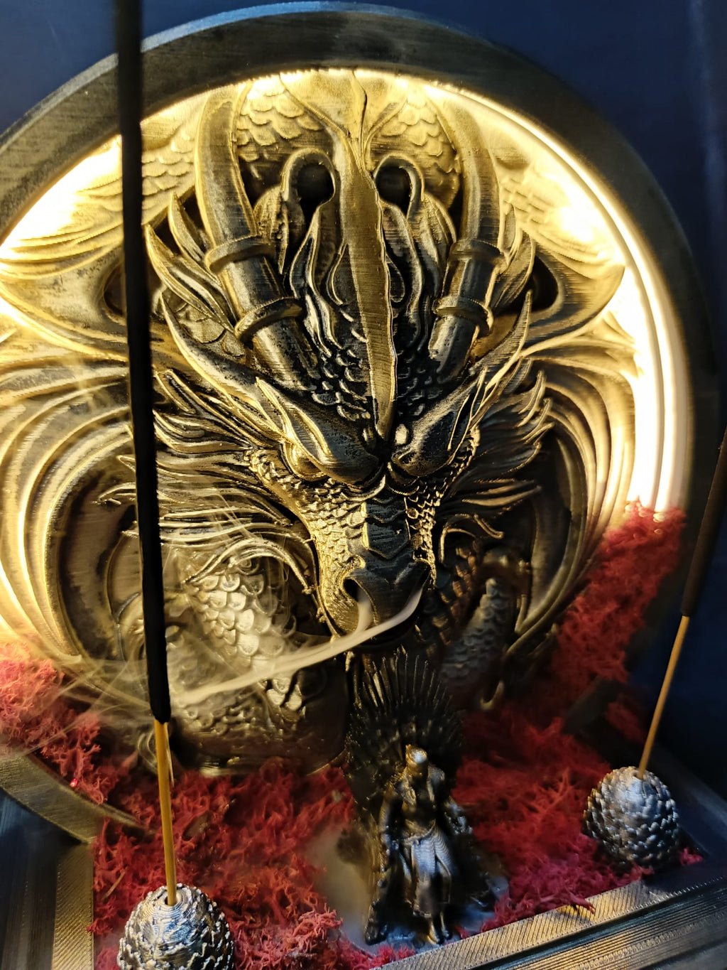 Işıklı Game of Thrones Ejderha Geri Akışlı ve Çubuk Tütsülük - Dekoratif Biblo