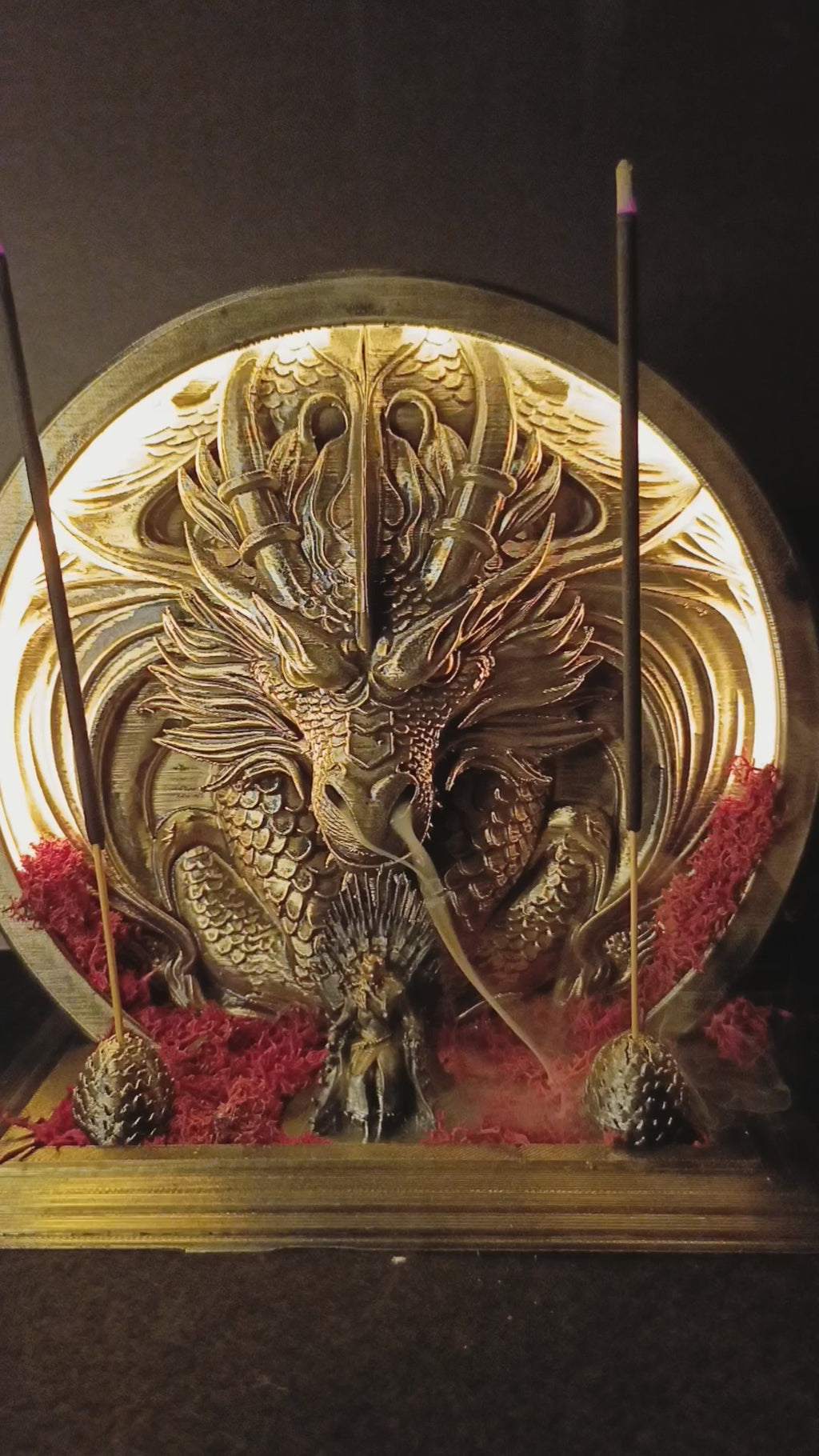 Işıklı Game of Thrones Ejderha Geri Akışlı ve Çubuk Tütsülük - Dekoratif Biblo