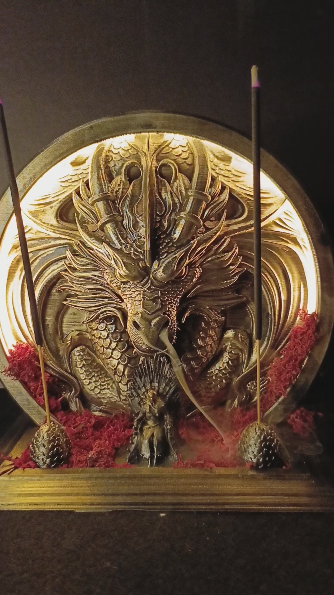 Işıklı Game of Thrones Ejderha Geri Akışlı ve Çubuk Tütsülük - Dekoratif Biblo