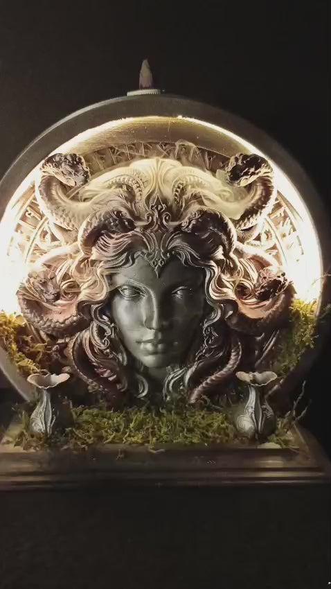 Medusa Işıklı Geri Akışlı Tütsülük El Boyaması Ledli Hediyelik Büyük Boy Dekoratif Obje