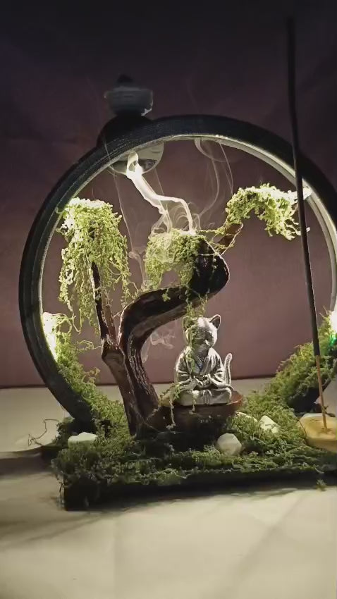 Zen Kedi Tütsülük & Led Gece Lambası | Meditasyonun Büyüsü | Estetik Ve Huzur