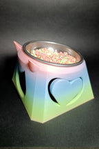 Luci Yüksek Ayaklı Kedi Mama Kabı - Boyun Koruyucu Eğik Tasarım - Anti-Stres Metal Kase Rainbow