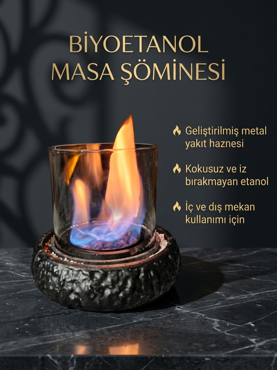 Modern Dekoratif Masaüstü Şömine - Minimalist Tasarım - 250 ML Etanol Hediye