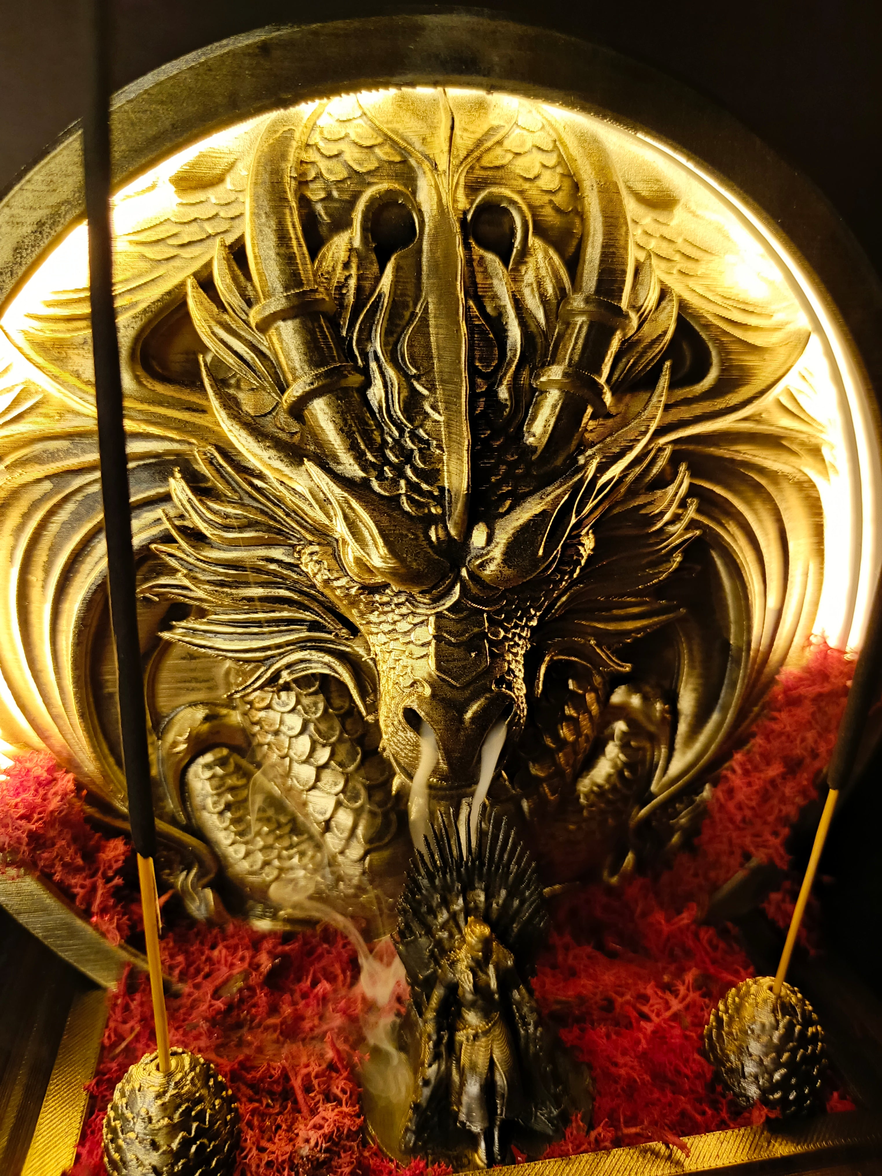 Işıklı Game of Thrones Ejderha Geri Akışlı ve Çubuk Tütsülük - Dekoratif Biblo