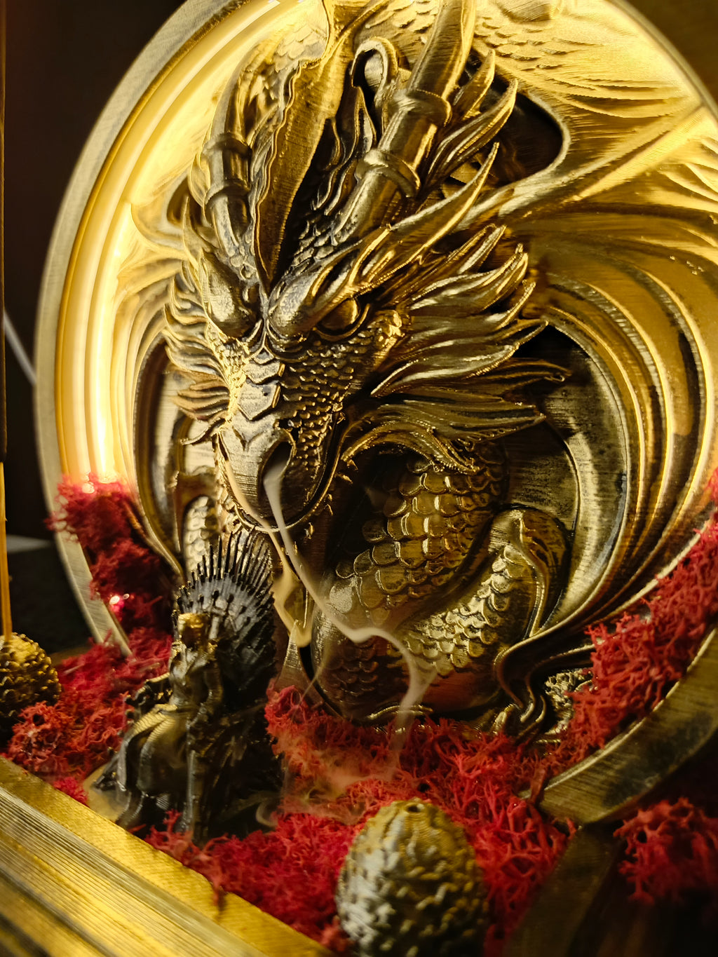 Işıklı Game of Thrones Ejderha Geri Akışlı ve Çubuk Tütsülük - Dekoratif Biblo