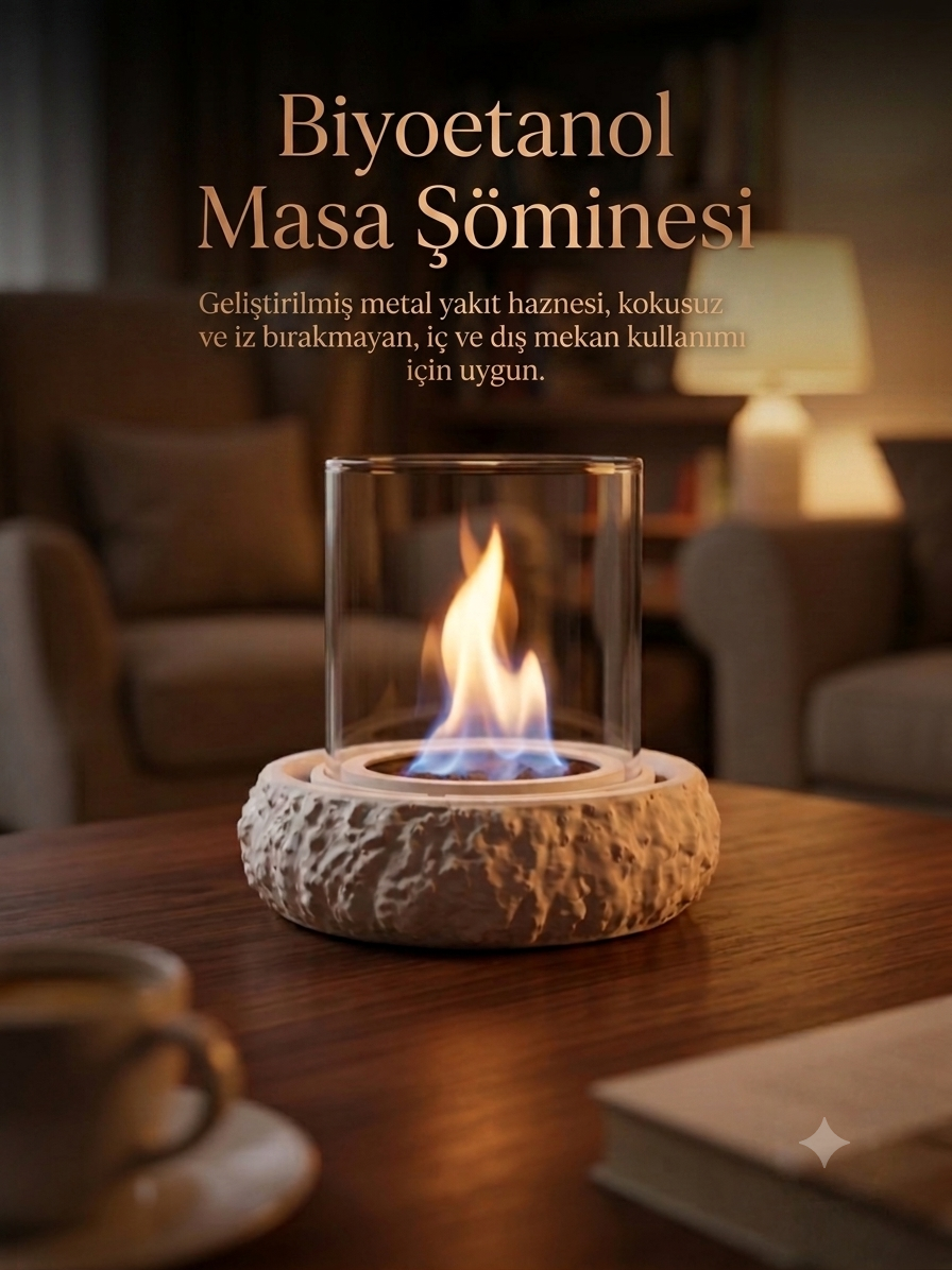 Modern Dekoratif Masaüstü Şömine - Minimalist Tasarım - 250 ML Etanol Hediye