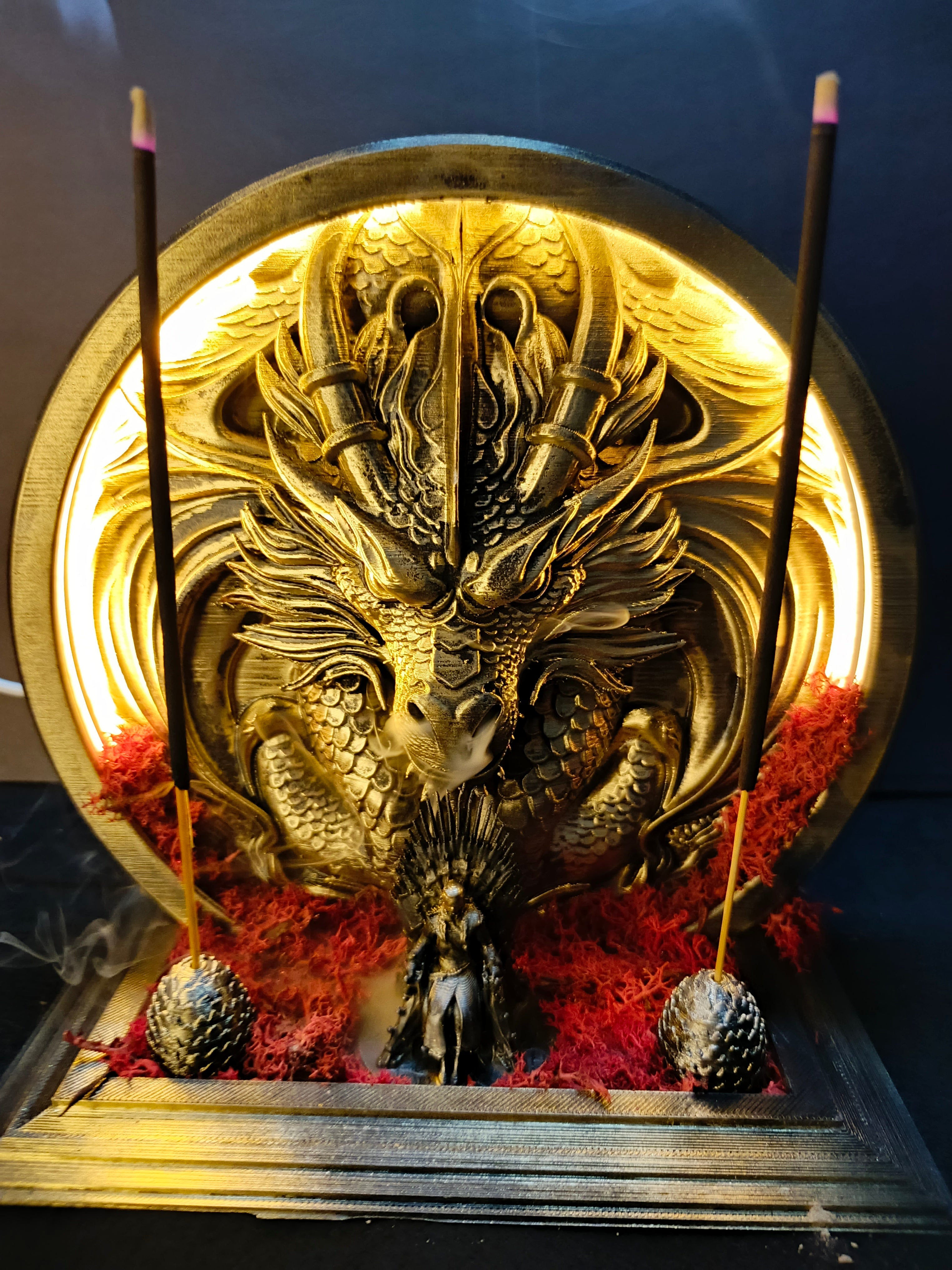 Işıklı Game of Thrones Ejderha Geri Akışlı ve Çubuk Tütsülük - Dekoratif Biblo