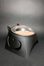 Luci Yüksek Ayaklı Kedi Mama Kabı - Boyun Koruyucu Eğik Tasarım - Anti-Stres Metal Kase Siyah