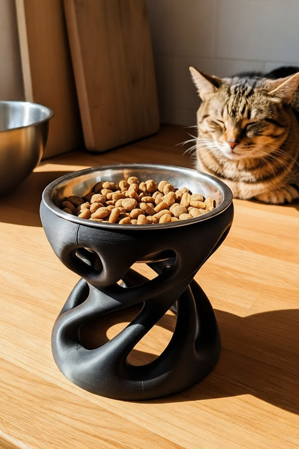 Vivi Modern Organik Mama Kabı Standı | Kedi ve Köpek İçin Ergonomik Yüksek Tasarım Mama Kabı Siyah