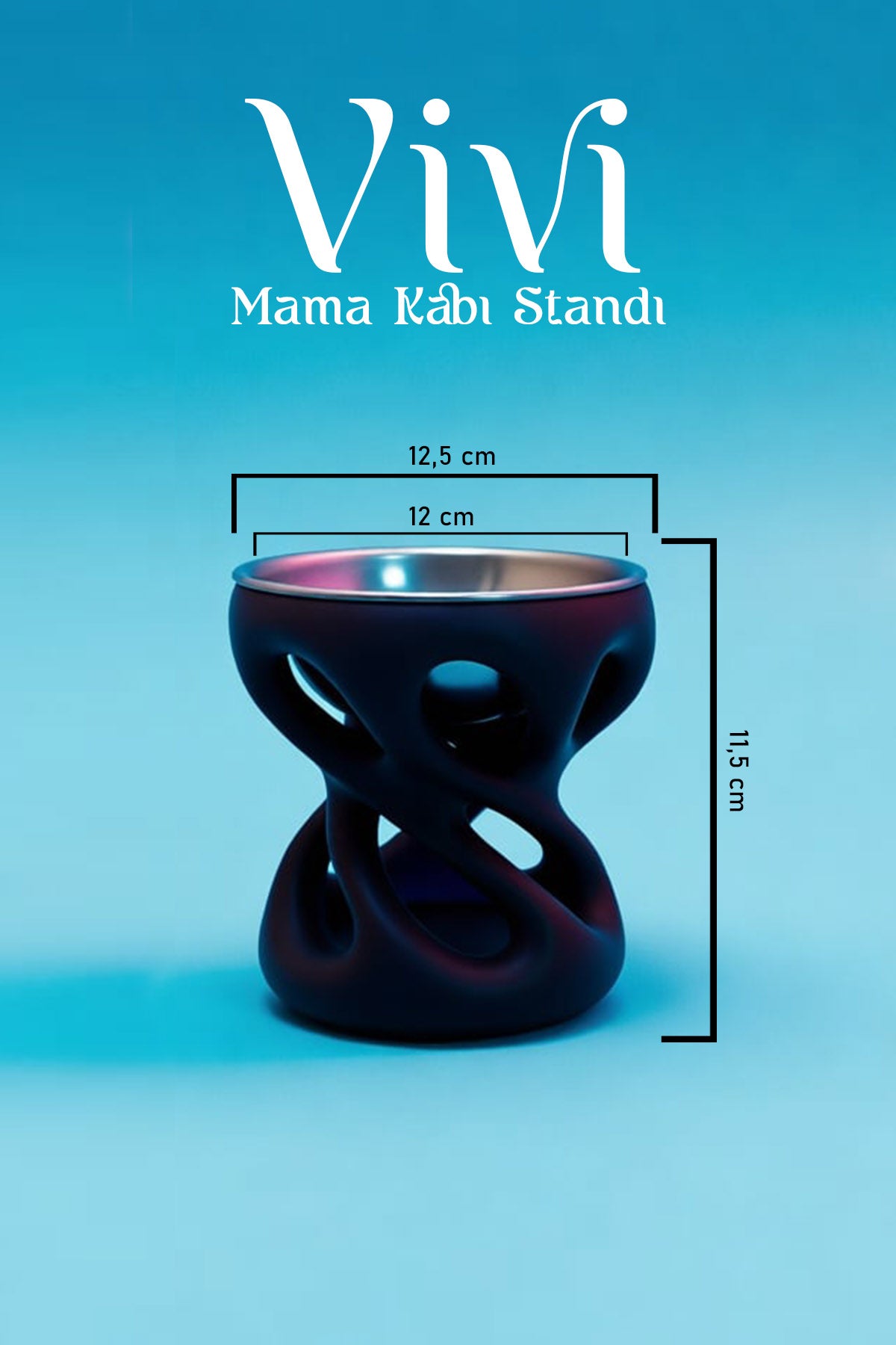 Vivi Modern Organik Mama Kabı Standı | Kedi ve Köpek İçin Ergonomik Yüksek Tasarım Mama Kabı Siyah