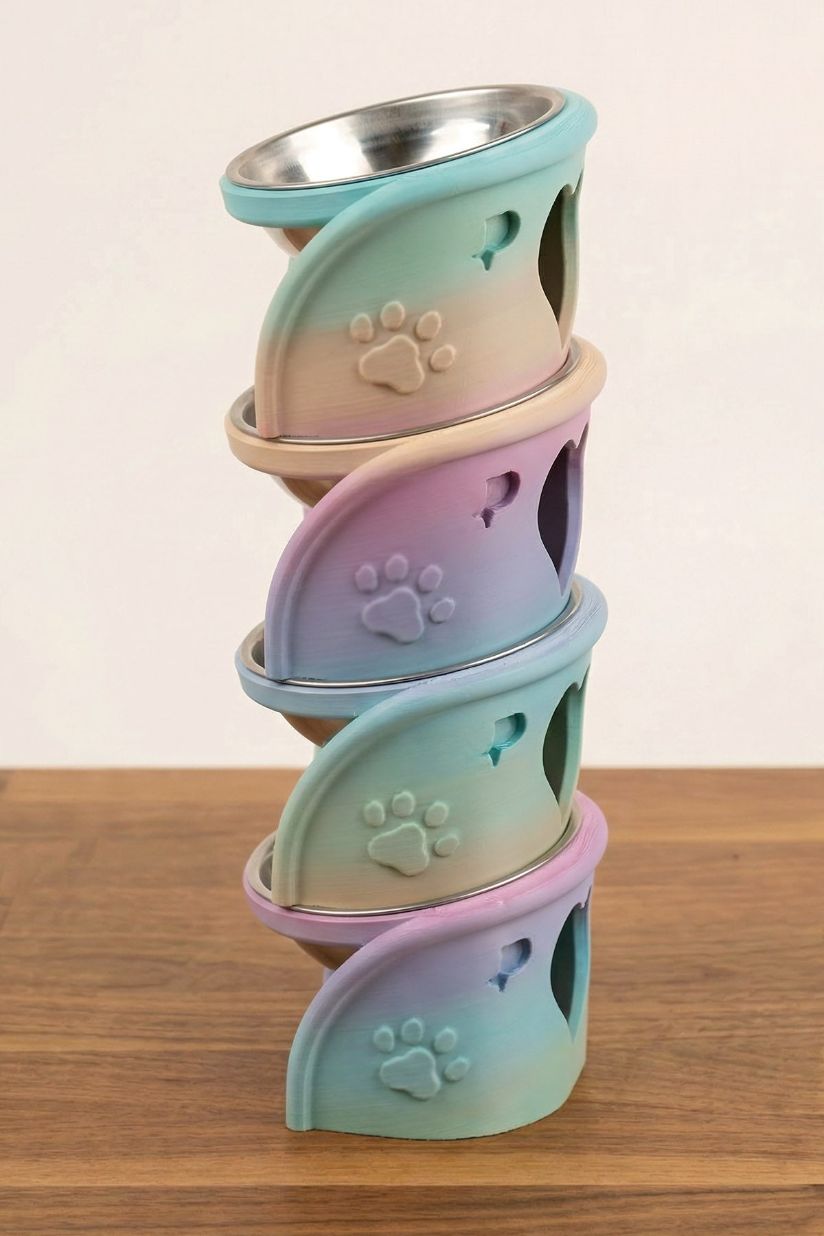 Pixi Kedi Mama Kabı Standı – %13 Eğimli Ergonomik Tasarım, PETG Gövde + Paslanmaz Çelik Kase