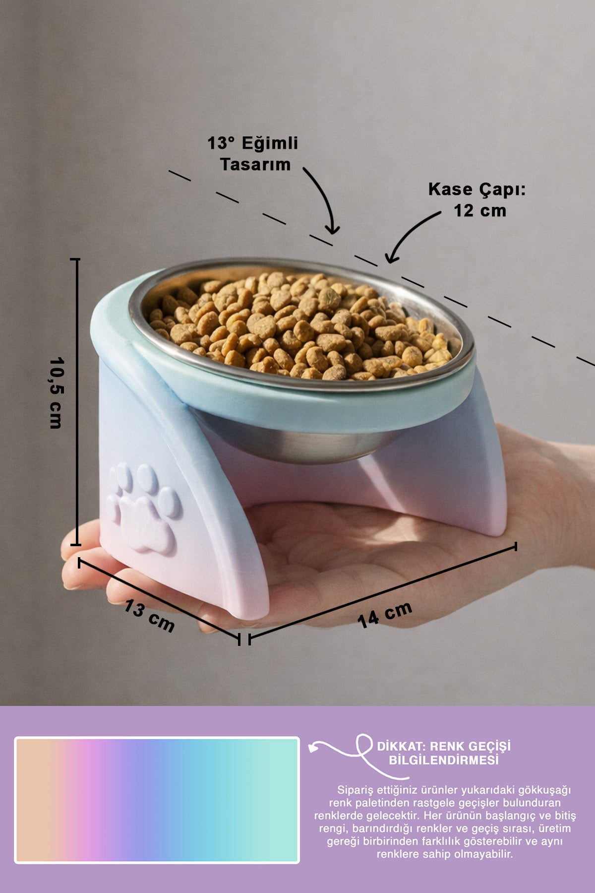 Pixi Kedi Mama Kabı Standı – %13 Eğimli Ergonomik Tasarım, PETG Gövde + Paslanmaz Çelik Kase Siyah